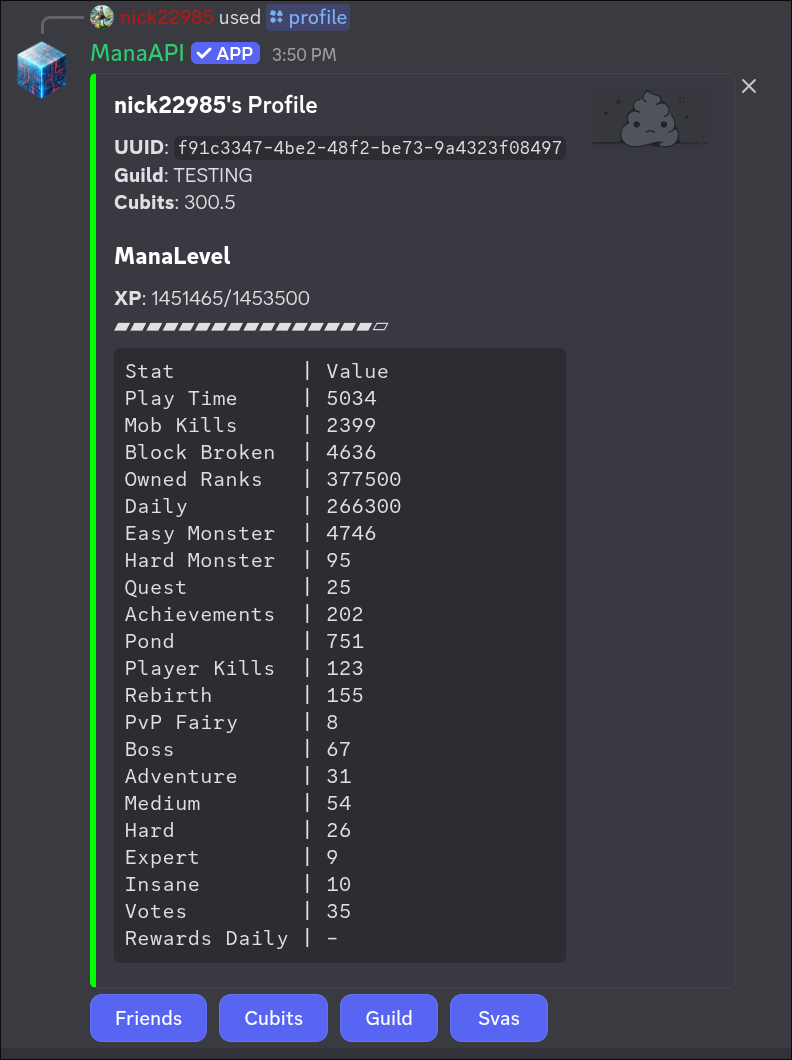 Player profile display